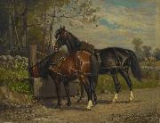 unknow artist Two Horses at a Wayside Trough china oil painting artist